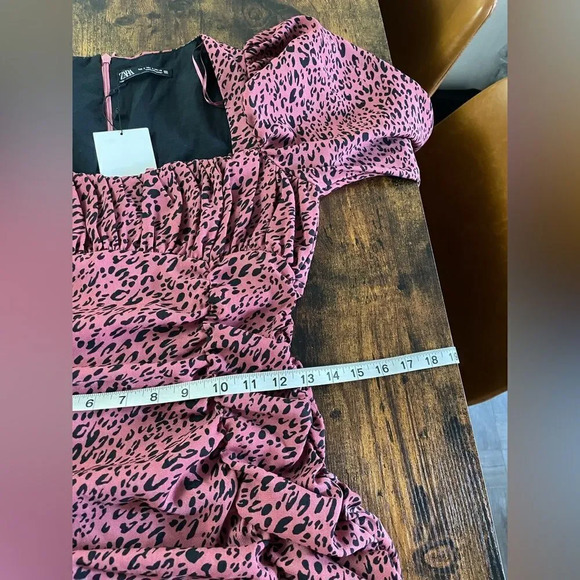Zara red leopard print draped dress puff sleeves - Picture 15 of 15